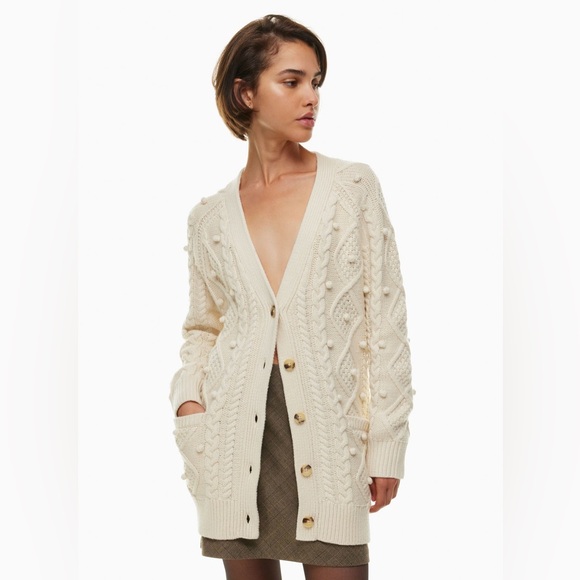 NWOT Wilfred Alps Ivory Oversized Aran Cable Knit Fisherman Cardigan S - Picture 1 of 16